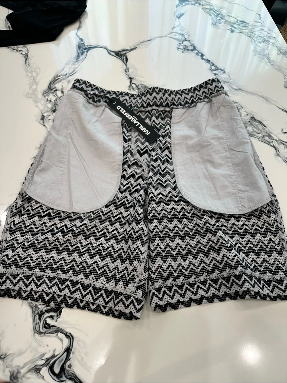 Karl Lagerfeld Black & White Zigzag Swim Shorts